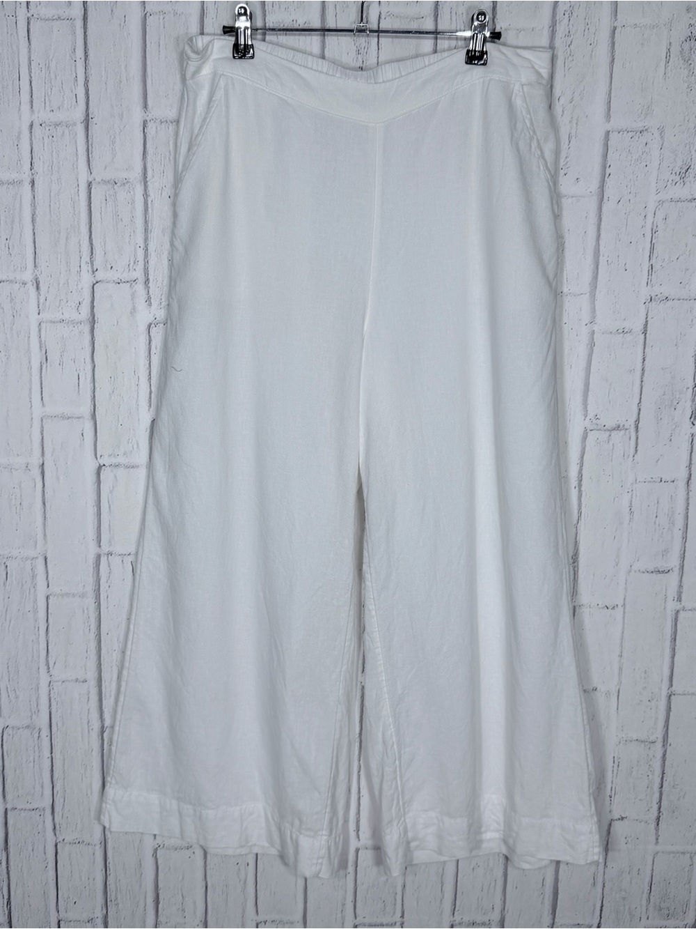 🤍 Free People White Linen Blend Wide Leg Pull-On Pants Size M